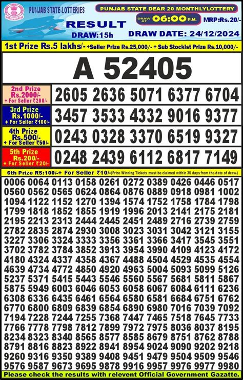 punjab state dear 20 lottery result today 6pm online
